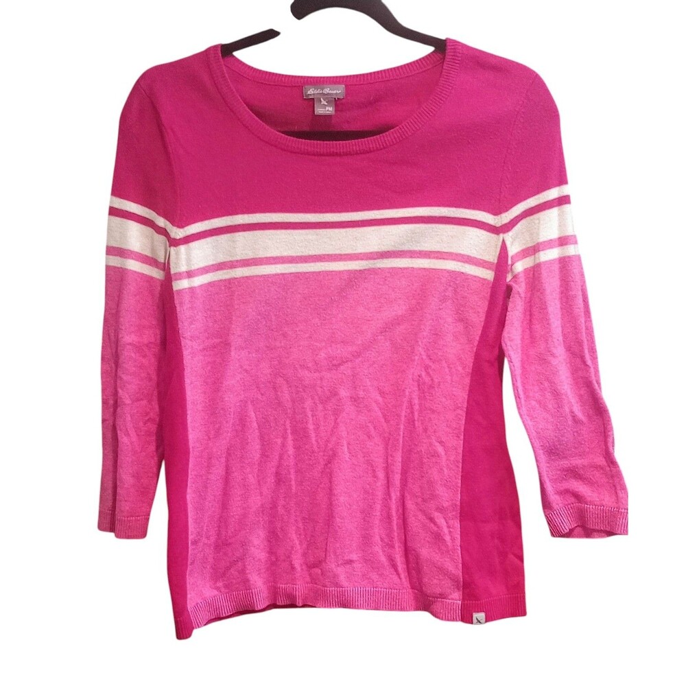 Eddie Bauer Sweater Lot Of 2 Lightweight Stripe Pink Yellow Size Petite Medium - Picture 2 of 10